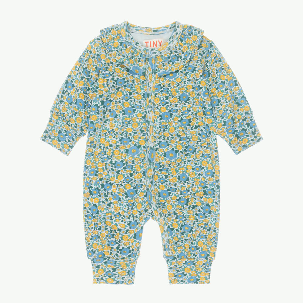 Tinycottons-Baby Girls Blue & Yellow Floral Print Romper | Childrensalon