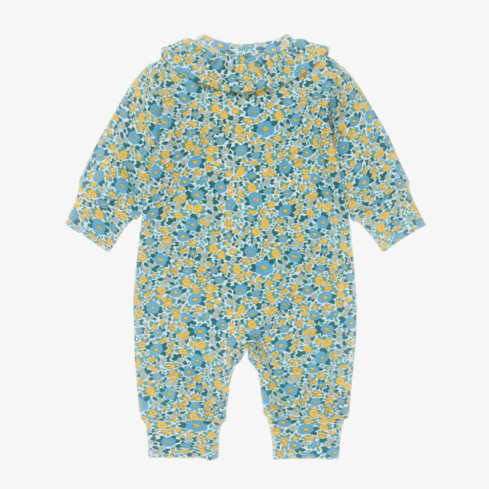 Tinycottons-Baby Girls Blue & Yellow Floral Print Romper | Childrensalon