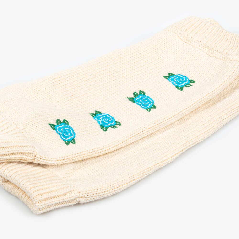 Tinycottons-Baby Girls Ivory Embroidered Floral Cotton Knit Trousers | Childrensalon