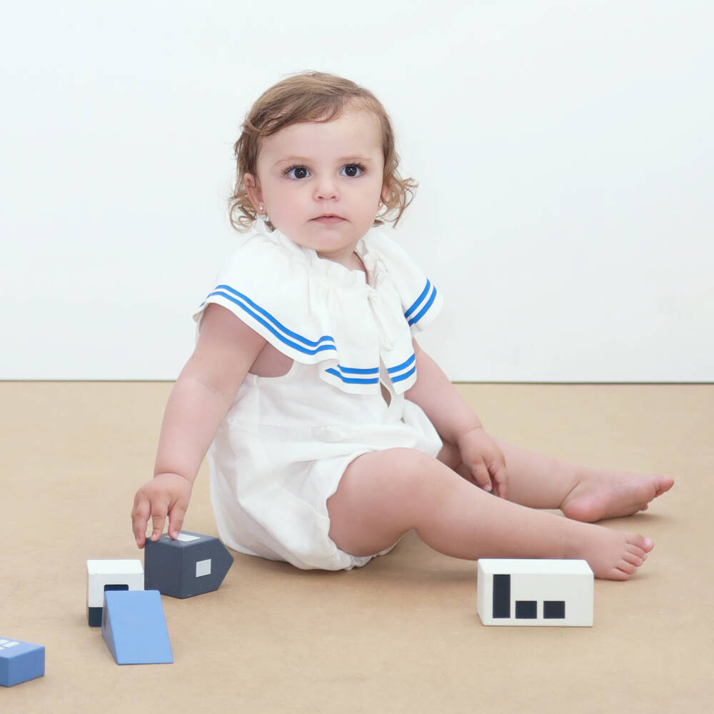 Tinycottons-Baby Girls Off-White Cotton & Linen Shortie | Childrensalon