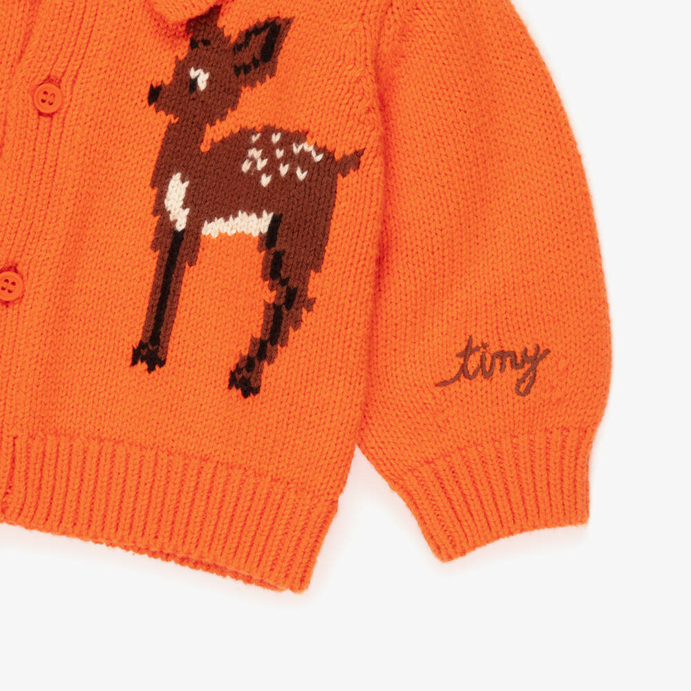 Tinycottons-Baby Girls Orange Knitted Deer Cardigan | Childrensalon