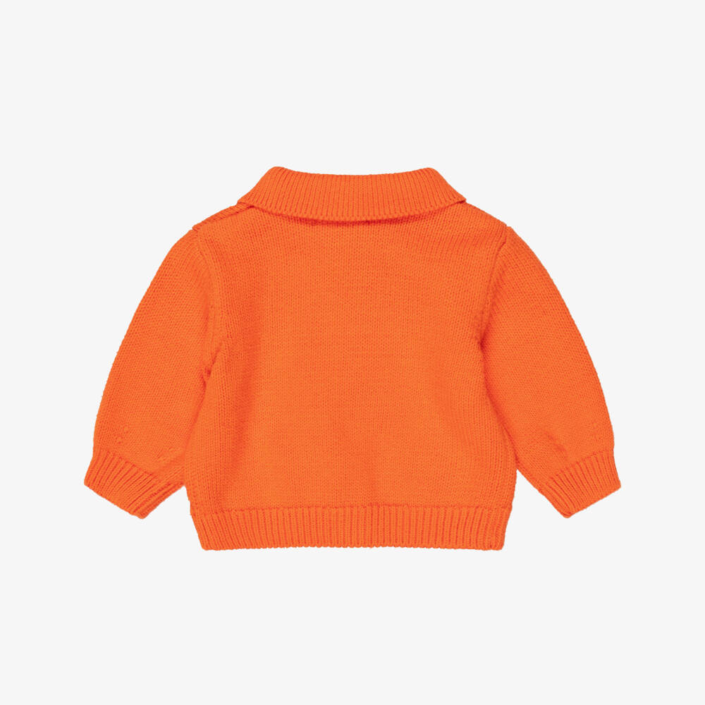 Tinycottons-Baby Girls Orange Knitted Deer Cardigan | Childrensalon