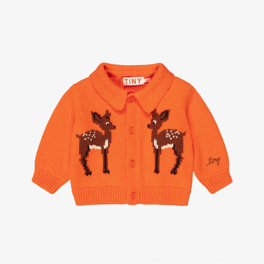 Tinycottons-Baby Girls Orange Knitted Deer Cardigan | Childrensalon