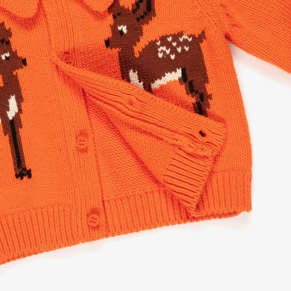 Tinycottons-Baby Girls Orange Knitted Deer Cardigan | Childrensalon