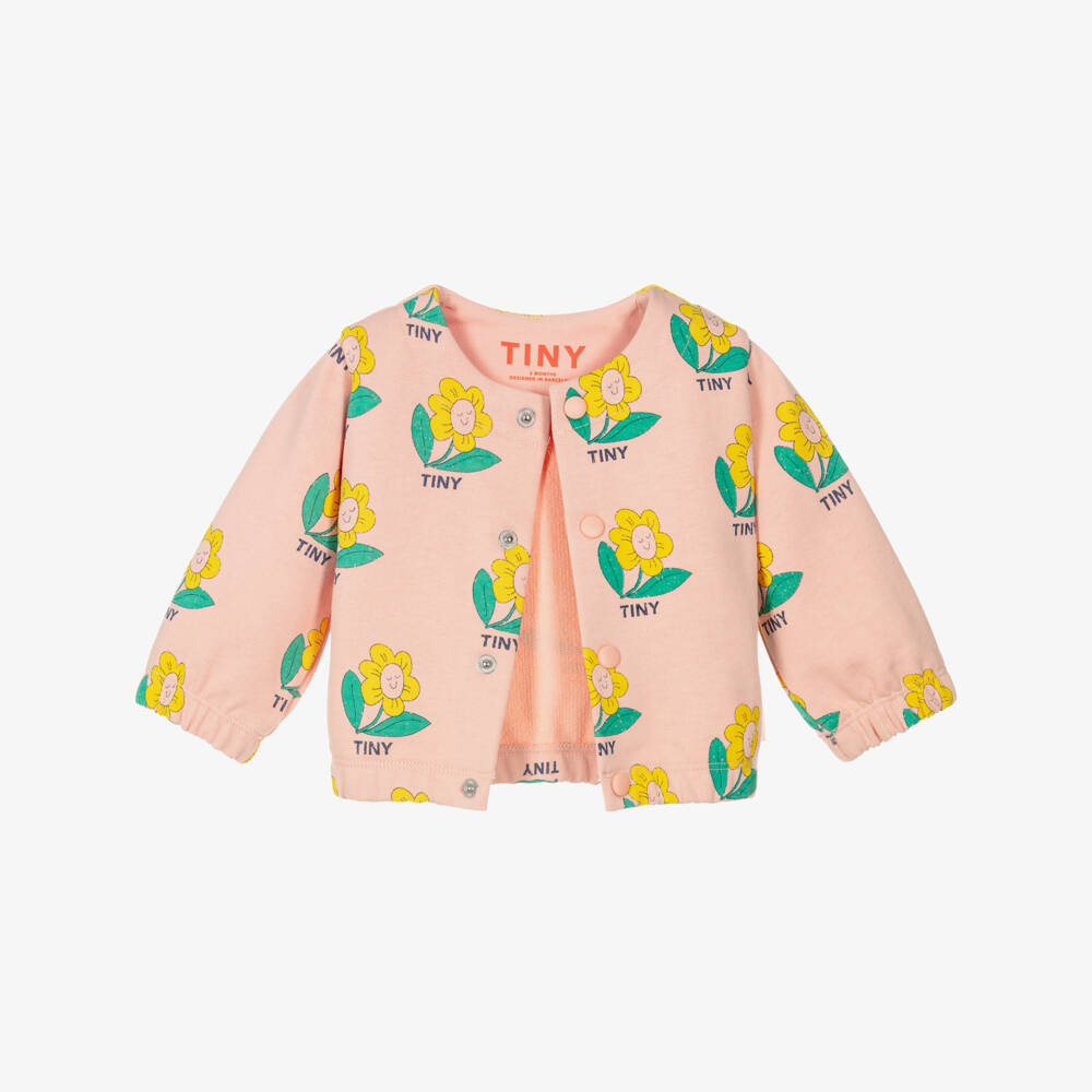 Tinycottons-Baby Girls Pink Happy Flower Cotton Jacket | Childrensalon
