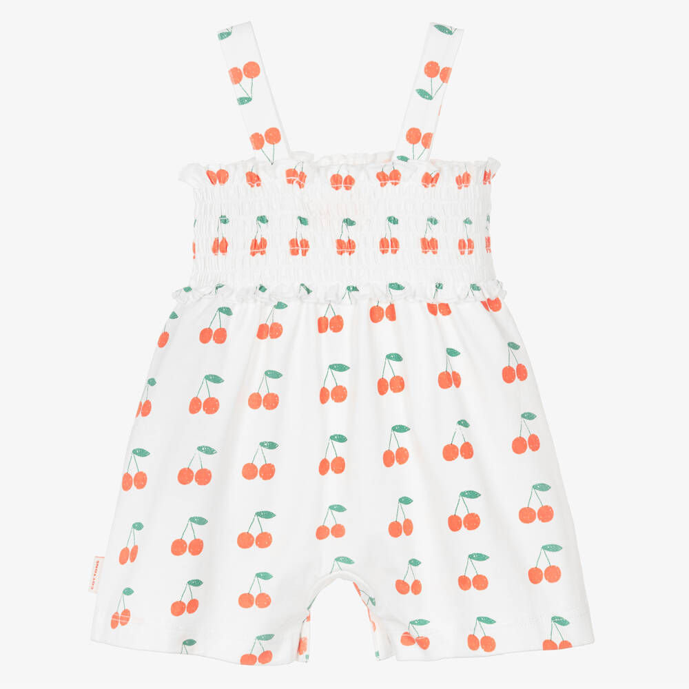 Tinycottons-Baby Girls White Cherry Print Cotton Jersey Playsuit | Childrensalon