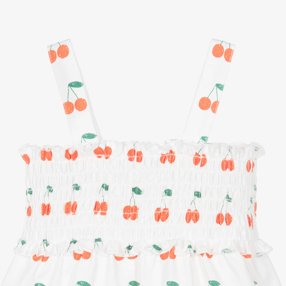 Tinycottons-Baby Girls White Cherry Print Cotton Jersey Playsuit | Childrensalon
