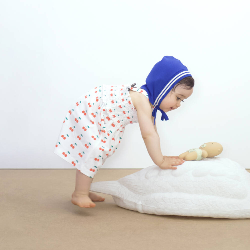 Tinycottons-Baby Girls White Cherry Print Organic Cotton Jersey Playsuit | Childrensalon