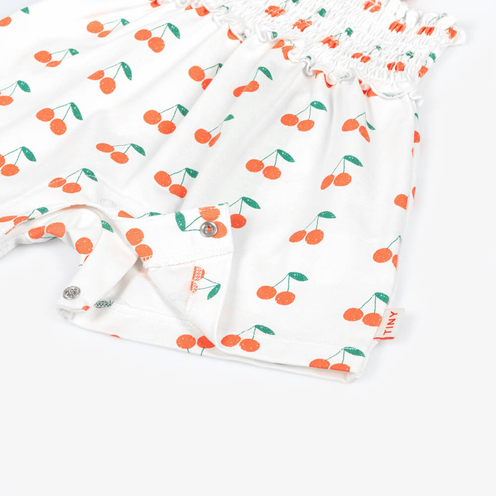 Tinycottons-Baby Girls White Cherry Print Organic Cotton Jersey Playsuit | Childrensalon