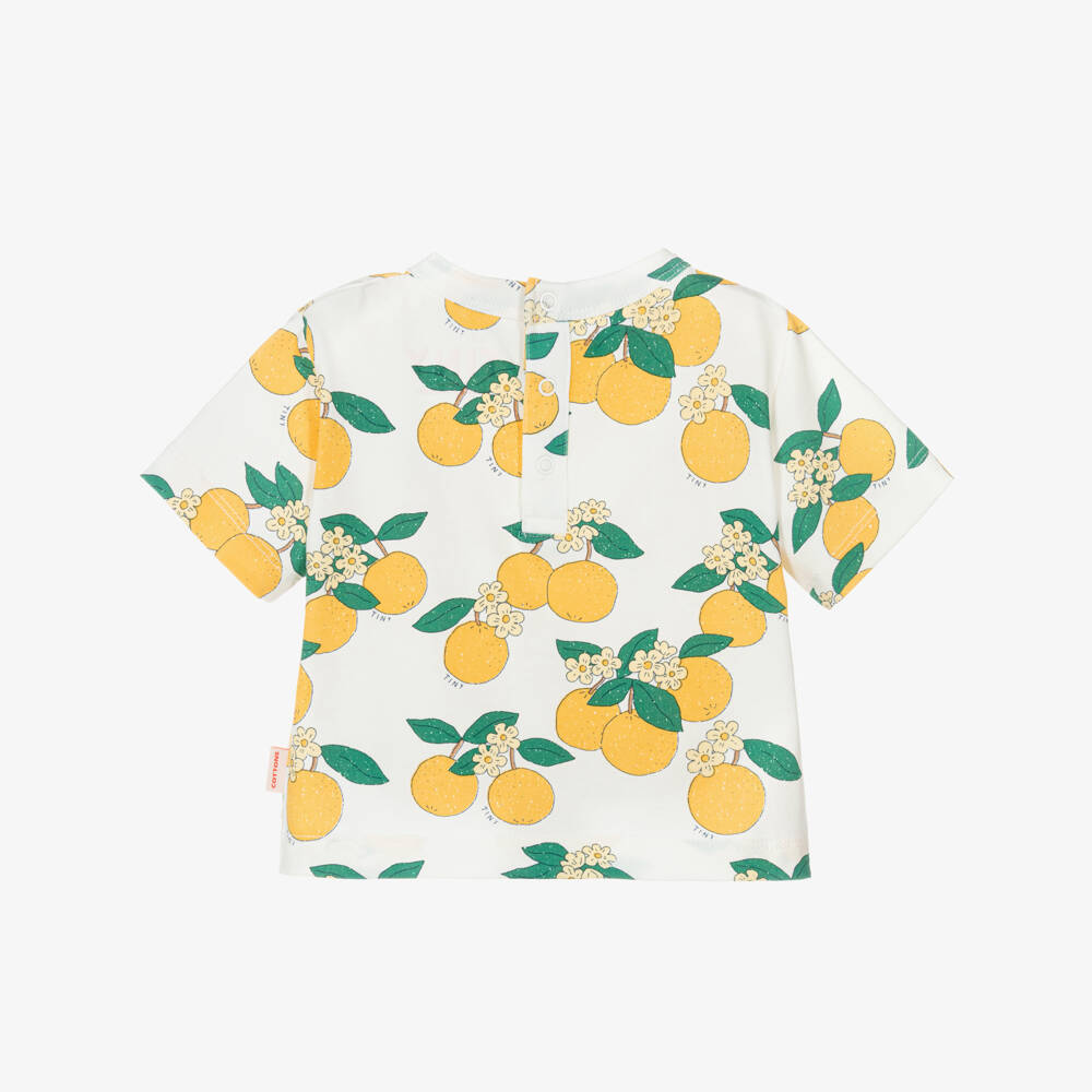 Tinycottons-Baby Girls White Cotton Orange Print T-Shirt | Childrensalon