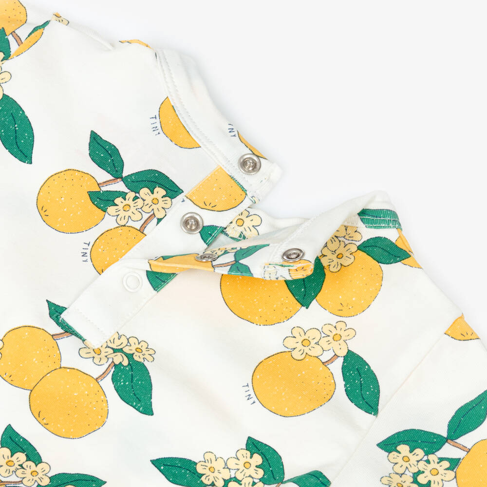 Tinycottons-Baby Girls White Cotton Orange Print T-Shirt | Childrensalon