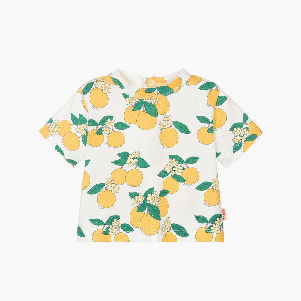 Tinycottons-Baby Girls White Cotton Orange Print T-Shirt | Childrensalon