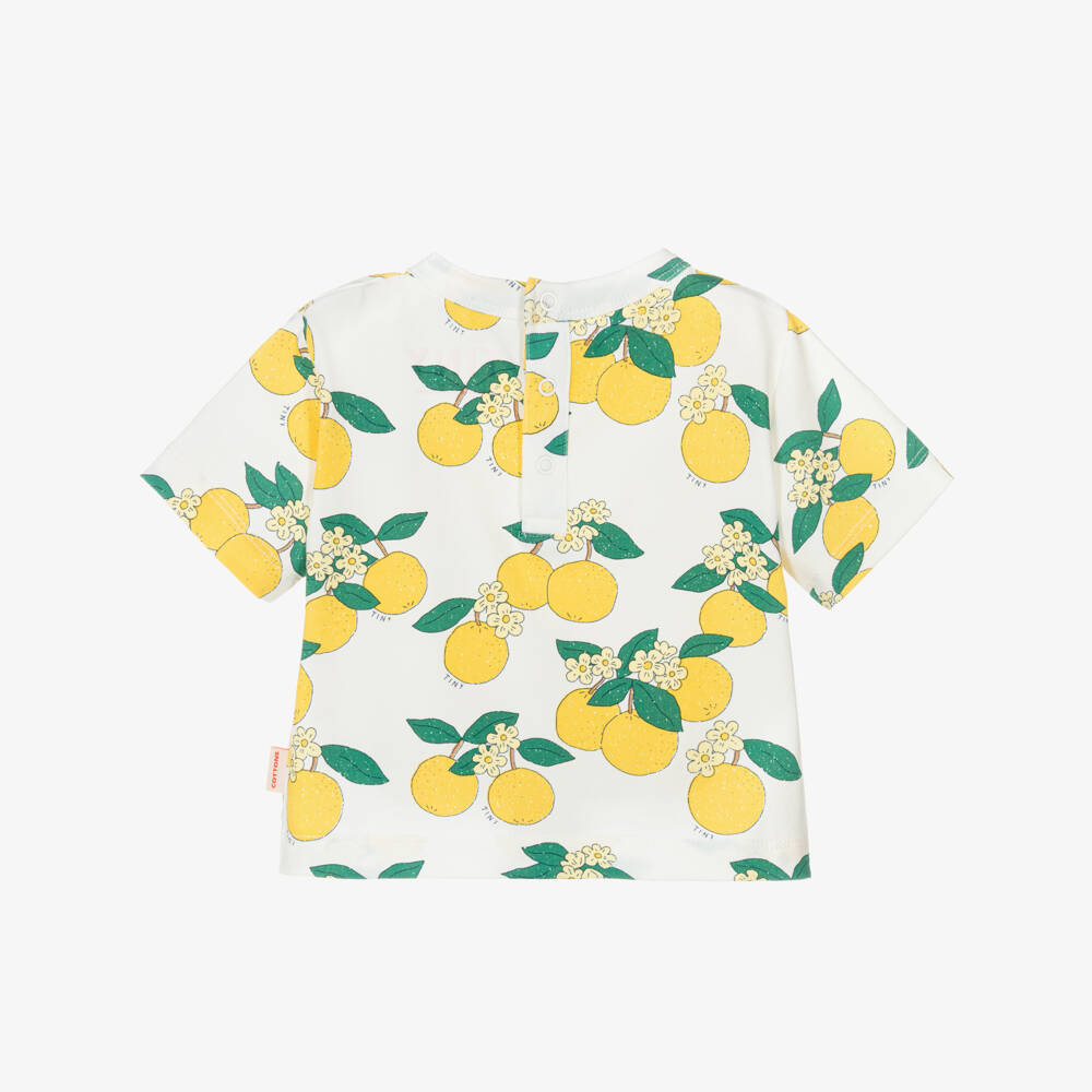 Tinycottons-Baby Girls White Cotton Orange Print T-Shirt | Childrensalon
