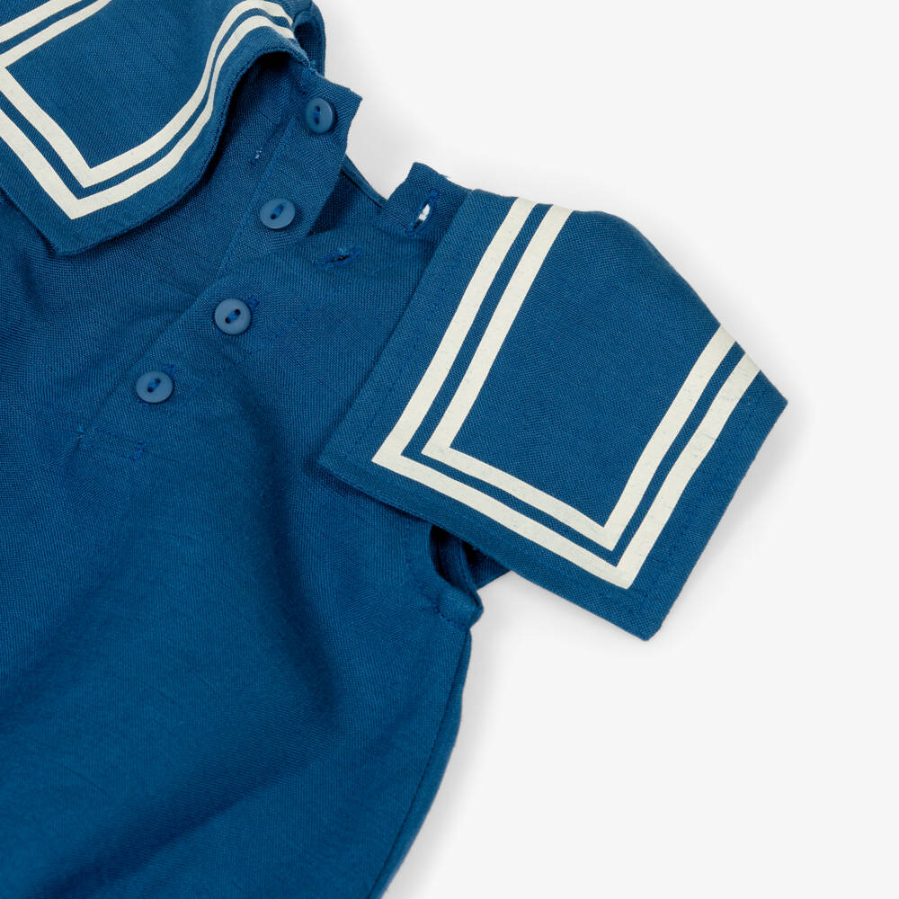 Tinycottons-Blue Cotton & Linen Sailor Shortie | Childrensalon