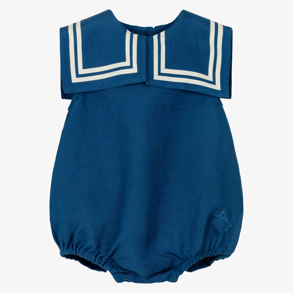 Tinycottons-Blue Cotton & Linen Sailor Shortie | Childrensalon