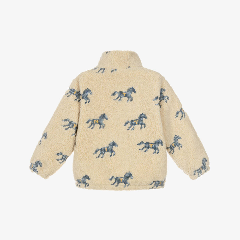 Tinycottons-Girls Beige Sherpa Fleece Horses Sweatshirt | Childrensalon