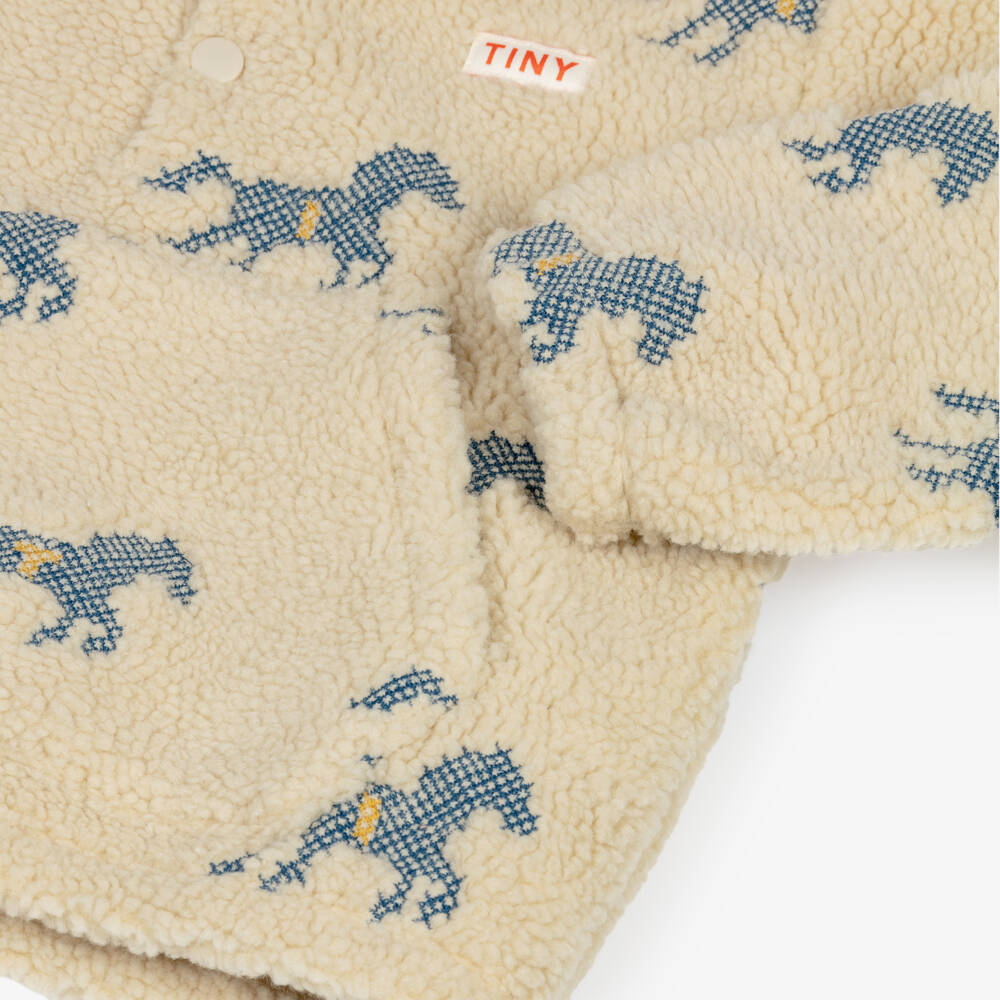 Tinycottons-Girls Beige Sherpa Fleece Horses Sweatshirt | Childrensalon