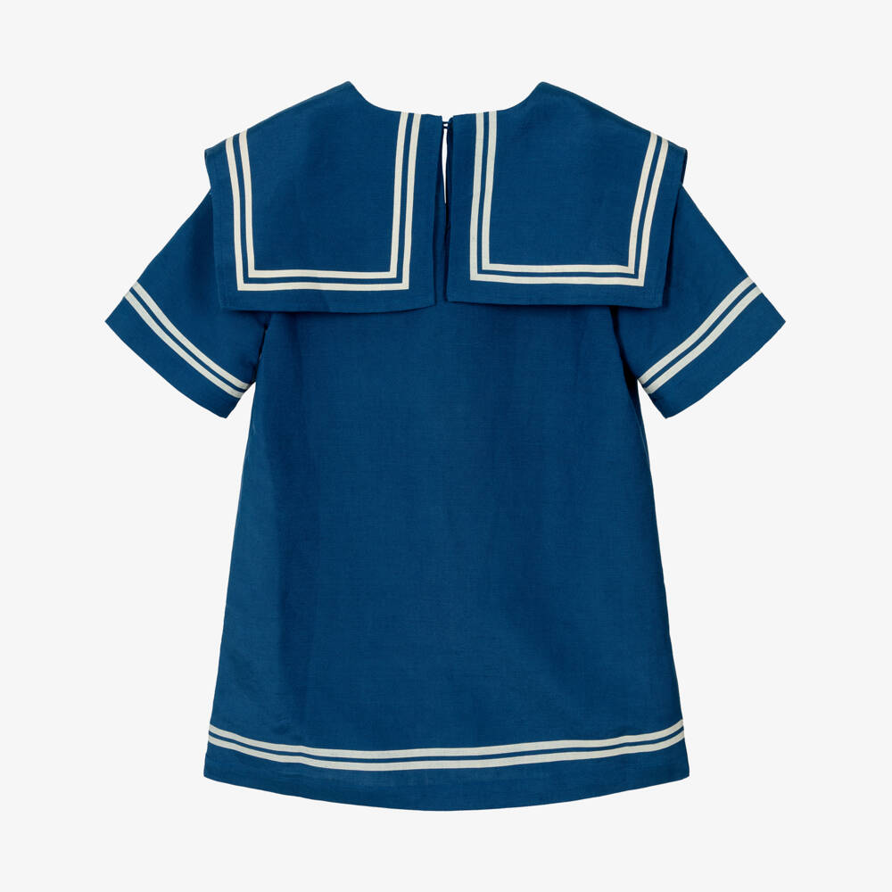 Tinycottons-Girls Blue Cotton & Linen Sailor Dress | Childrensalon
