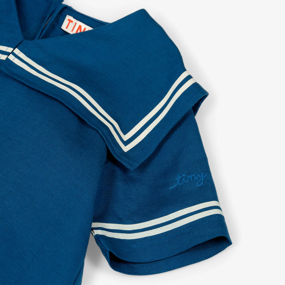Tinycottons-Girls Blue Cotton & Linen Sailor Dress | Childrensalon