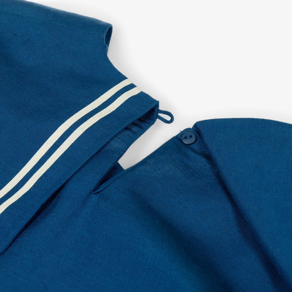 Tinycottons-Girls Blue Cotton & Linen Sailor Dress | Childrensalon