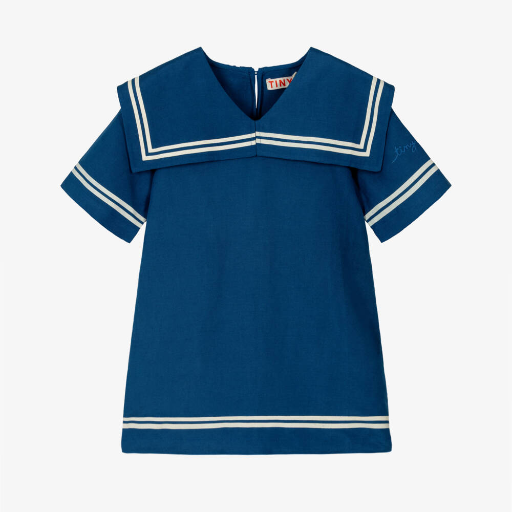 Tinycottons-Girls Blue Cotton & Linen Sailor Dress | Childrensalon