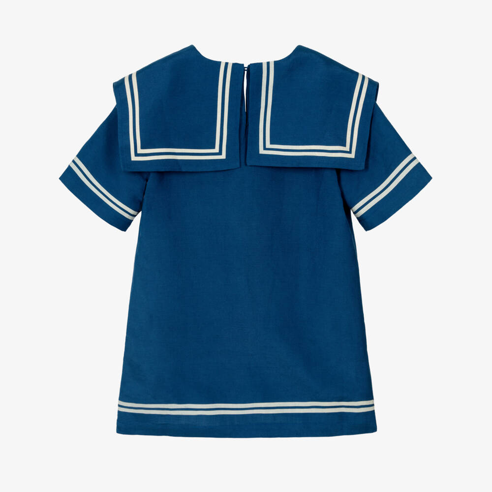 Tinycottons-Girls Blue Cotton & Linen Sailor Dress | Childrensalon