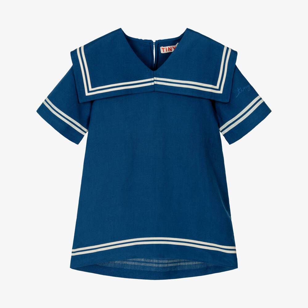 Tinycottons-Girls Blue Cotton & Linen Sailor Dress | Childrensalon