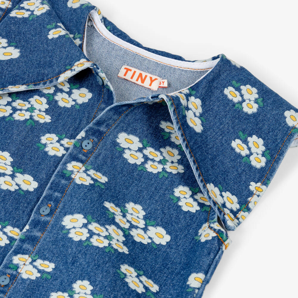 Tinycottons-Girls Blue Denim Floral Print Dress | Childrensalon