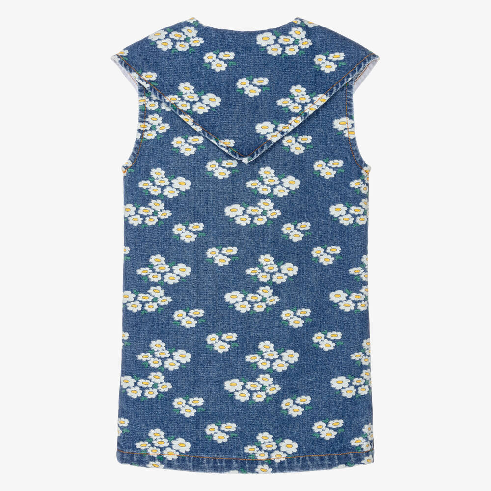Tinycottons-Girls Blue Denim Floral Print Dress | Childrensalon