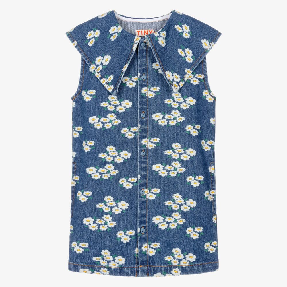Tinycottons-Girls Blue Denim Floral Print Dress | Childrensalon