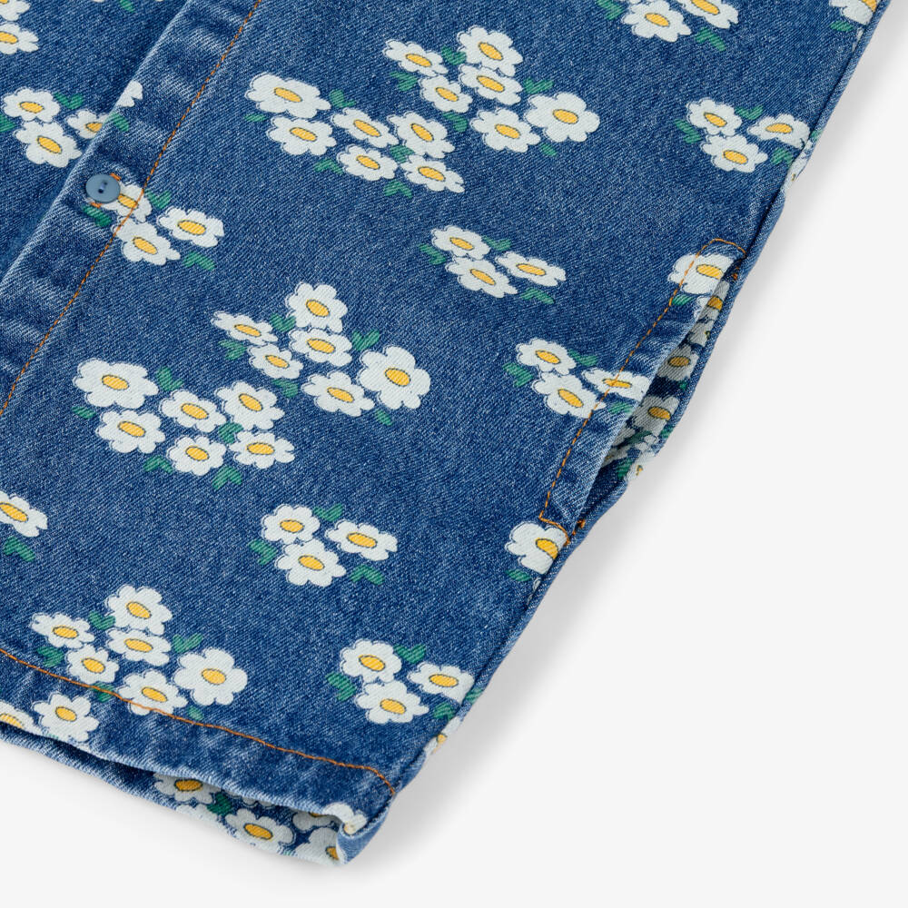 Tinycottons-Girls Blue Denim Floral Print Dress | Childrensalon