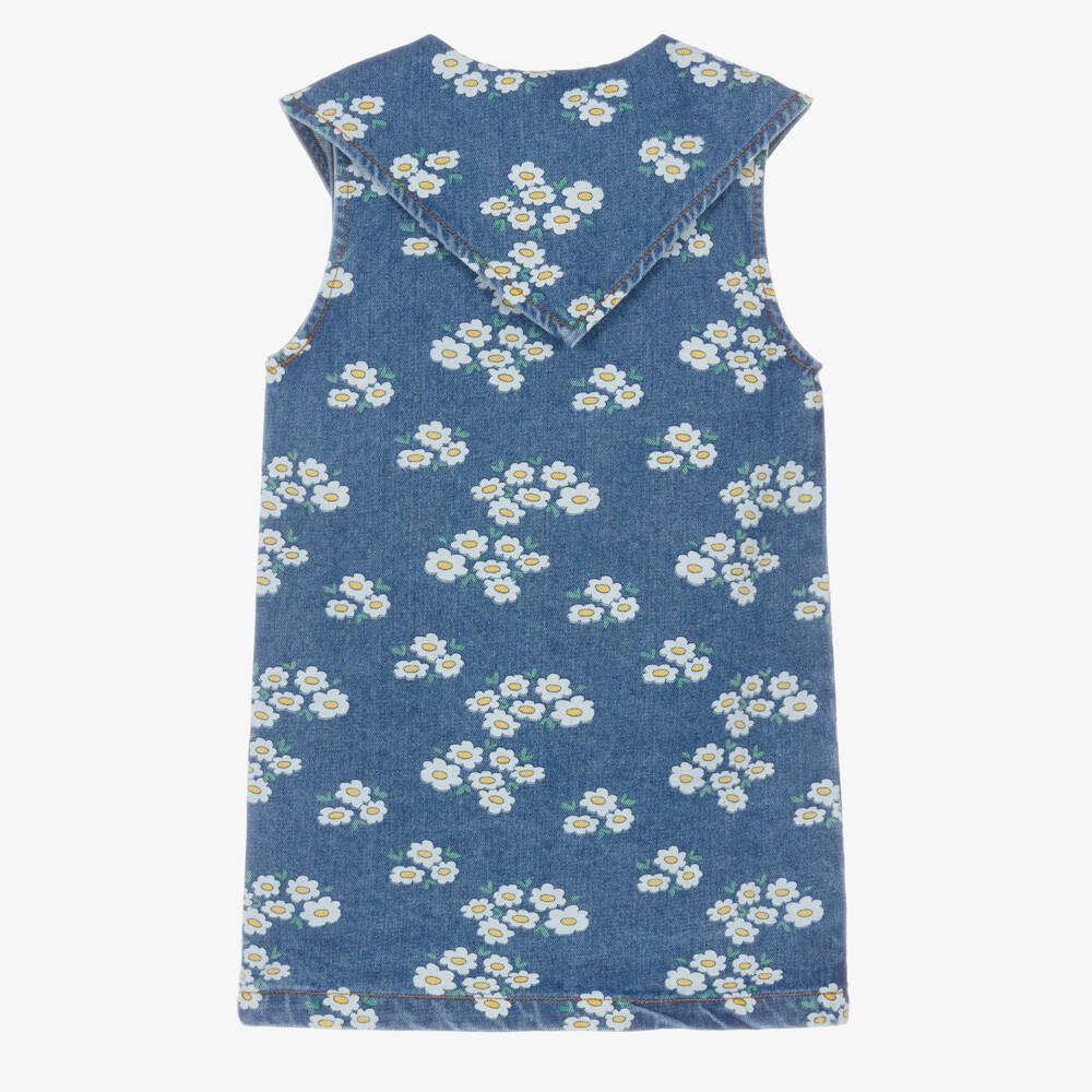 Tinycottons-Girls Blue Denim Floral Print Dress | Childrensalon