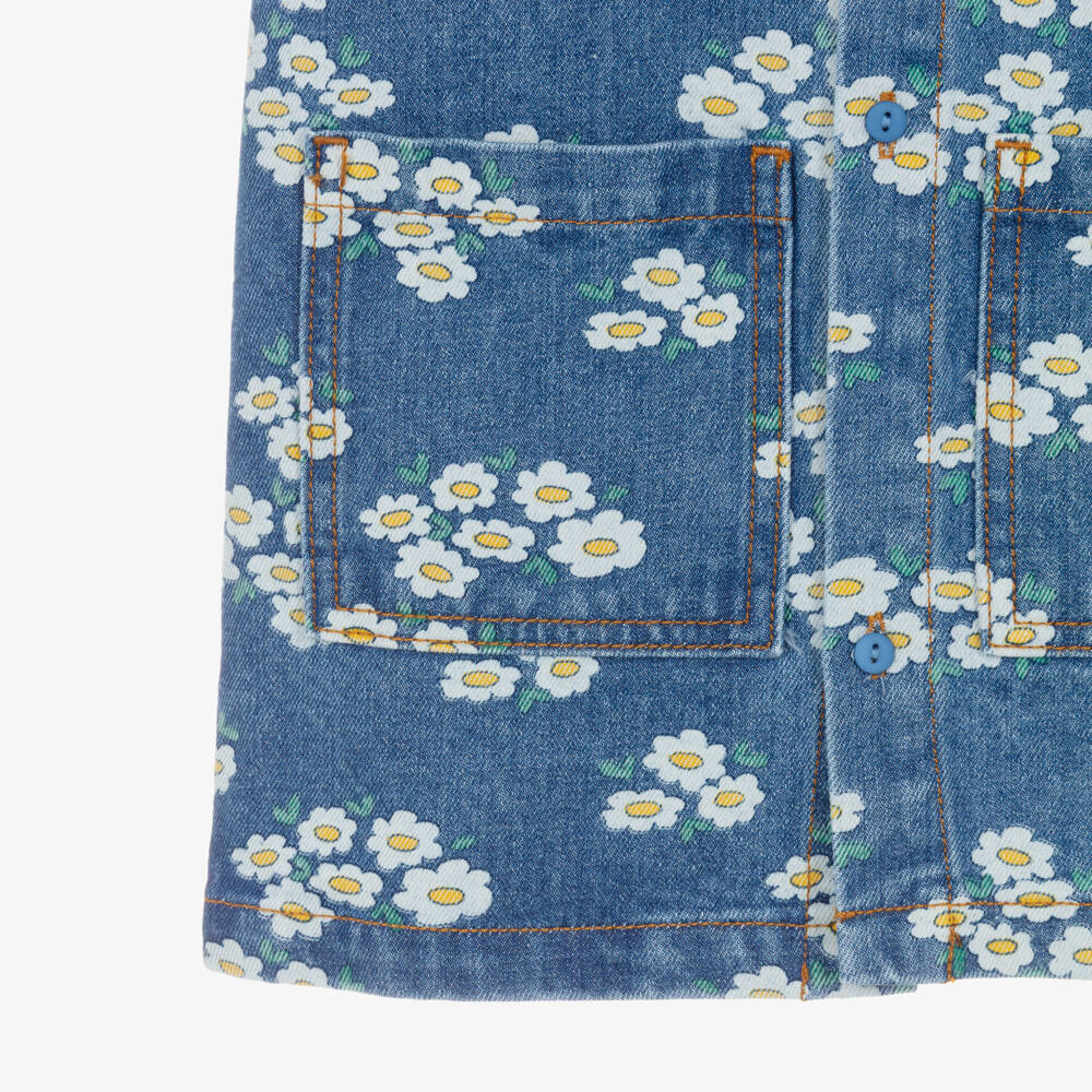 Tinycottons-Girls Blue Denim Floral Print Dress | Childrensalon