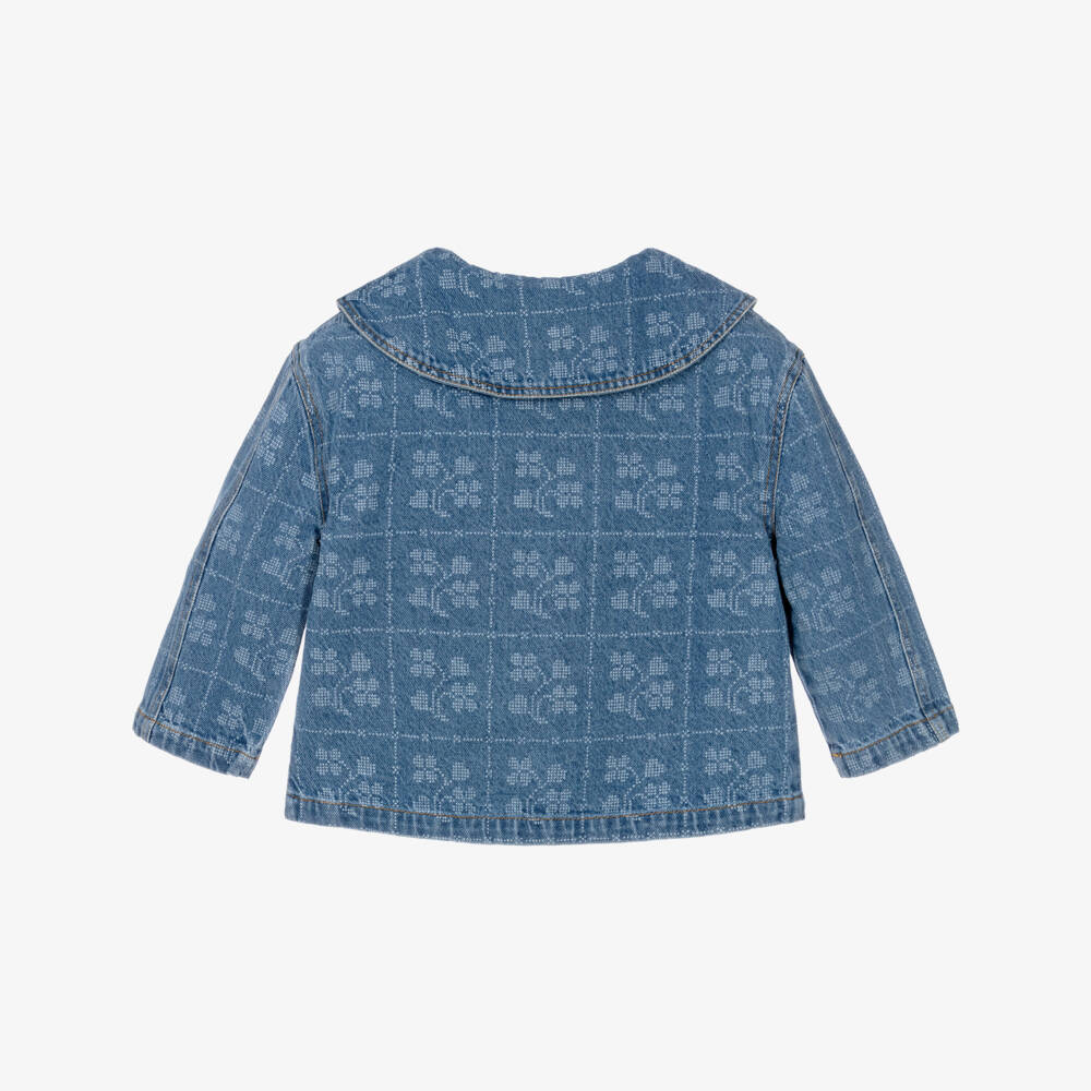 Tinycottons-Girls Blue Denim Jacket with Dotted Flowers | Childrensalon