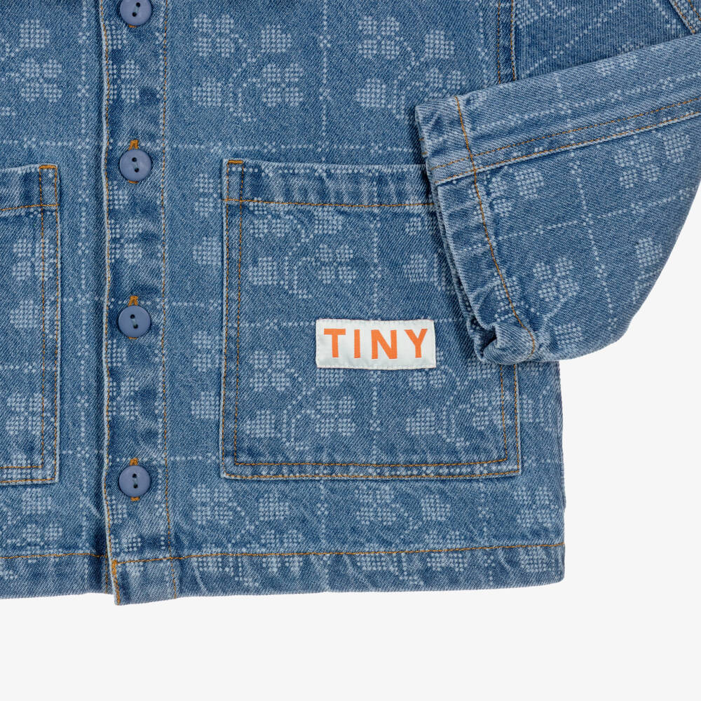 Tinycottons-Girls Blue Denim Jacket with Dotted Flowers | Childrensalon