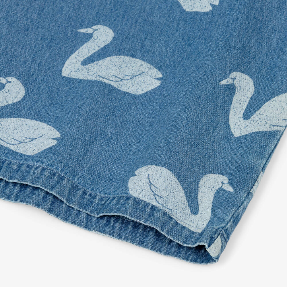 Tinycottons-Girls Blue Denim Swan Print Dress | Childrensalon