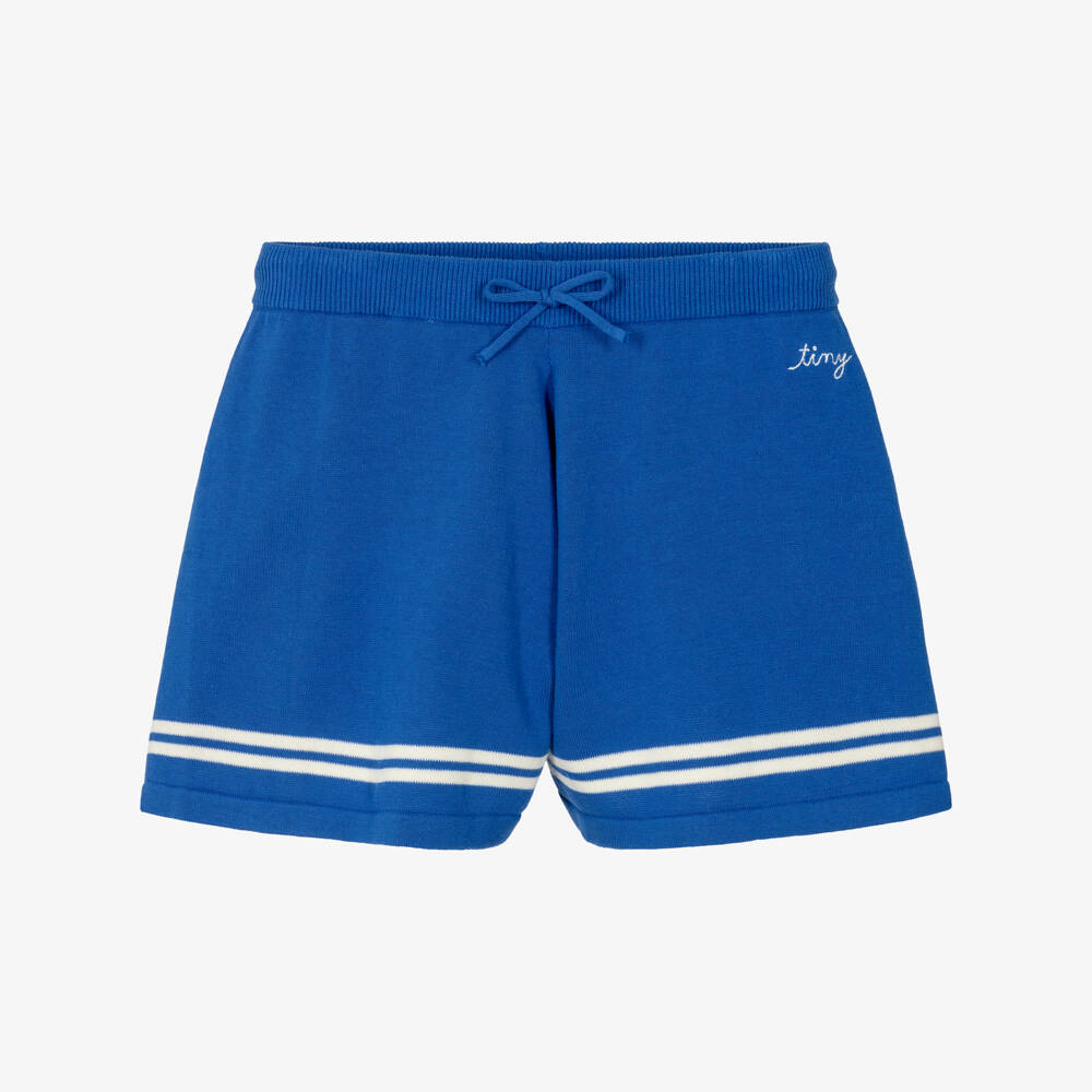 Tinycottons-Girls Blue Knitted Cotton Drawstring Shorts | Childrensalon