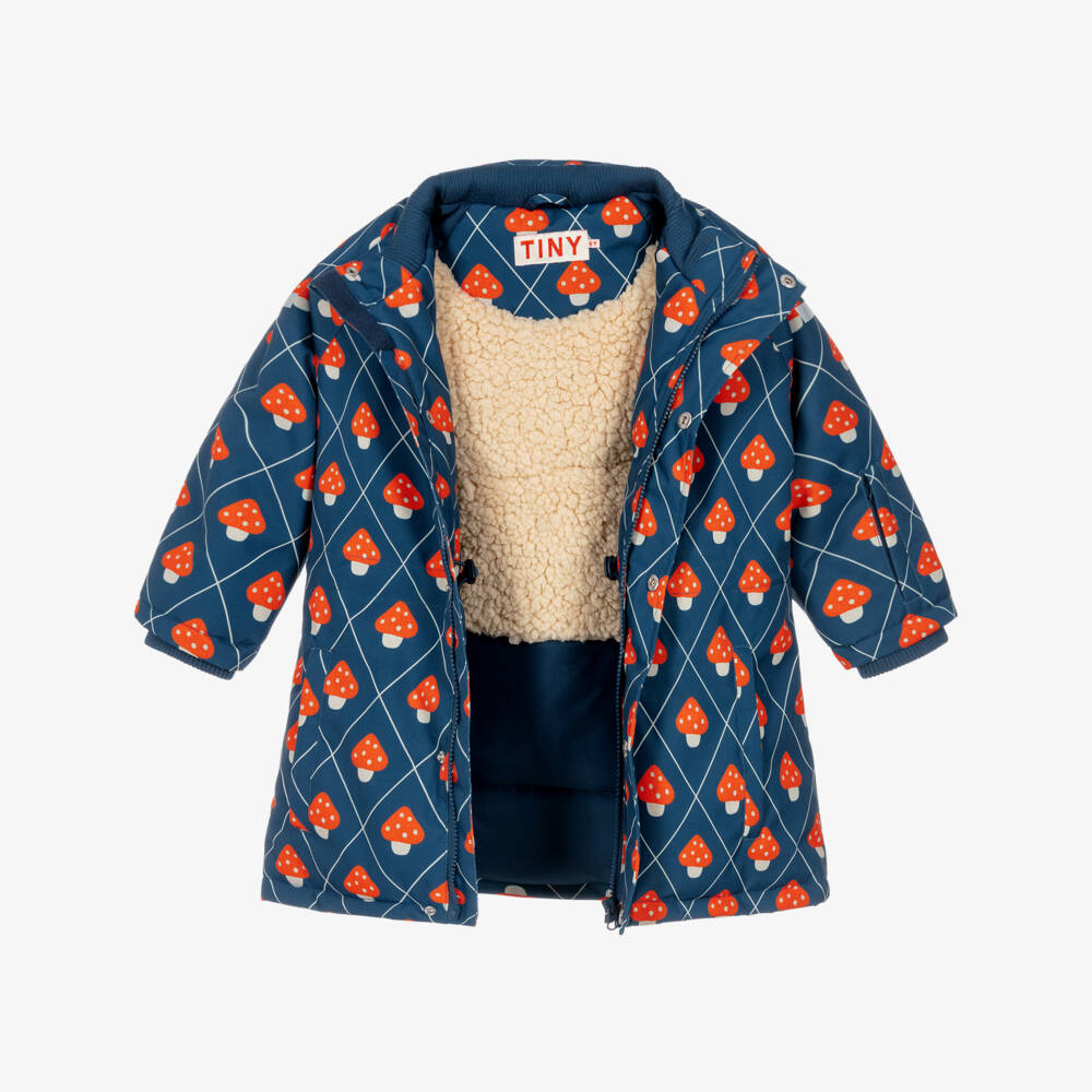 Tinycottons-Girls Blue Mushroom Print Waterproof Coat | Childrensalon