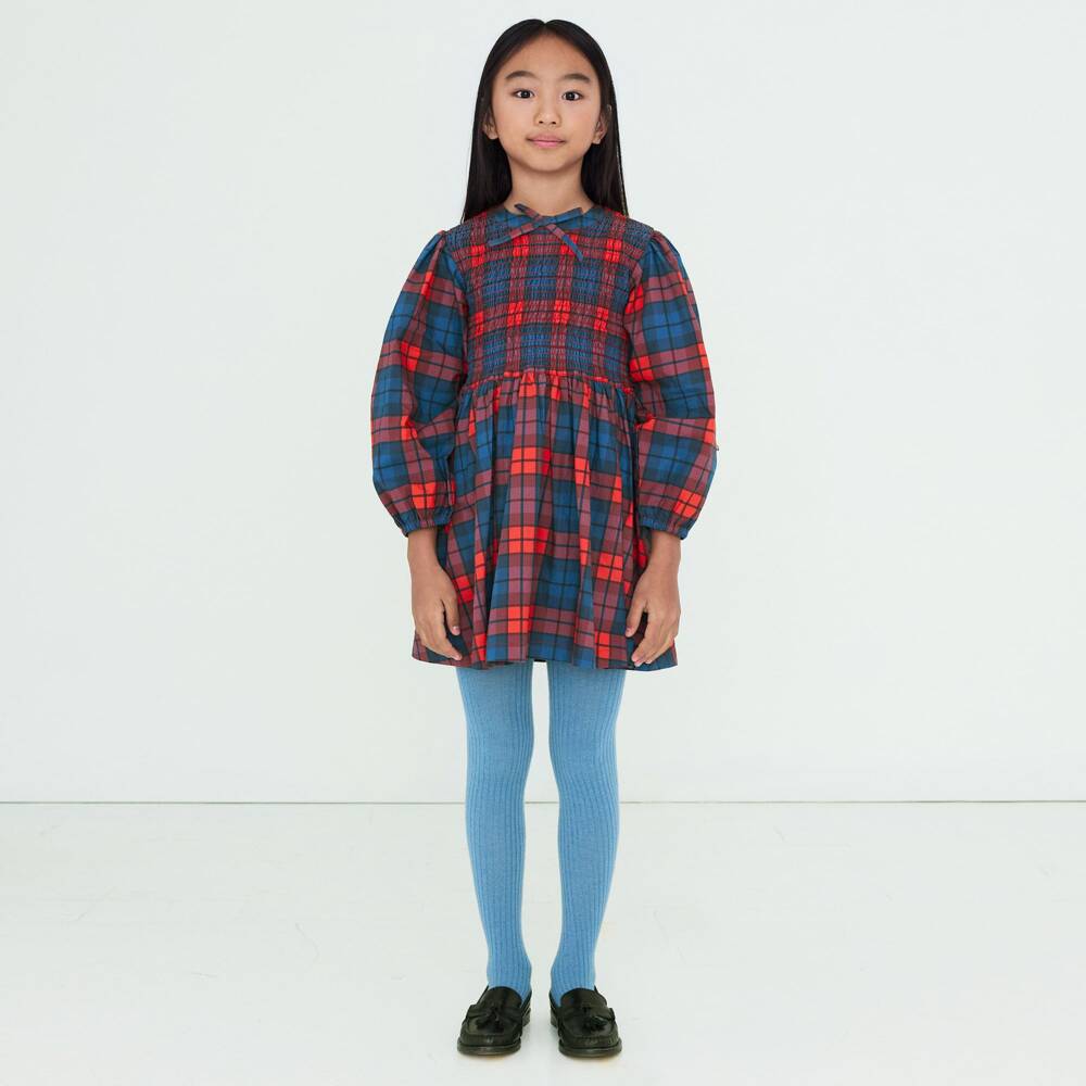 Tinycottons-فستان قطن كاروهات تارتان لون أحمر وأزرق للبنات | Childrensalon