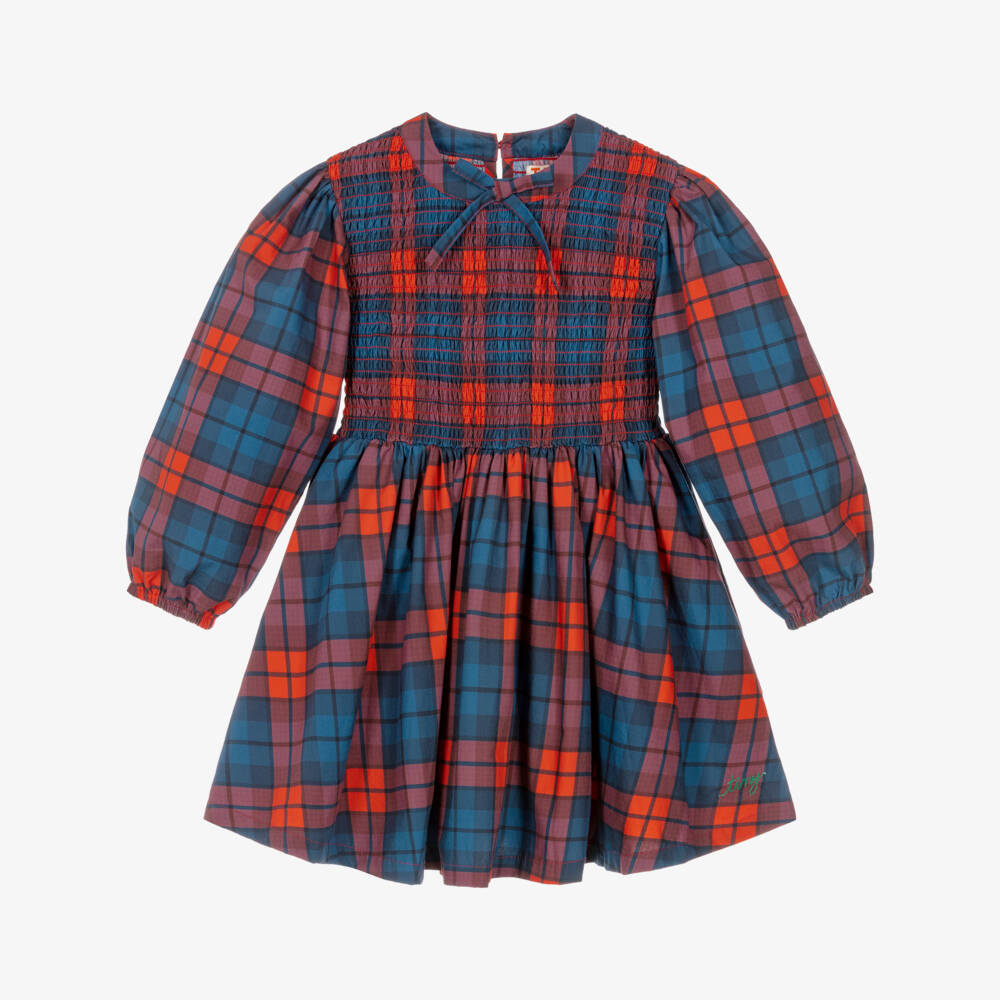 Tinycottons-Girls Blue & Red Tartan Check Cotton Dress | Childrensalon