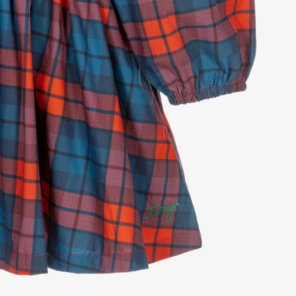 Tinycottons-Girls Blue & Red Tartan Check Cotton Dress | Childrensalon