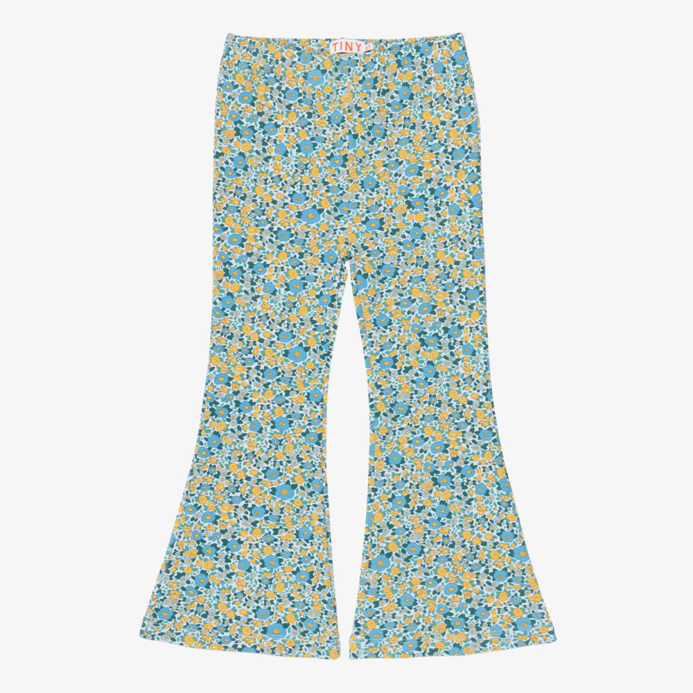 Tinycottons-Girls Blue & Yellow Floral Flared Leggings | Childrensalon