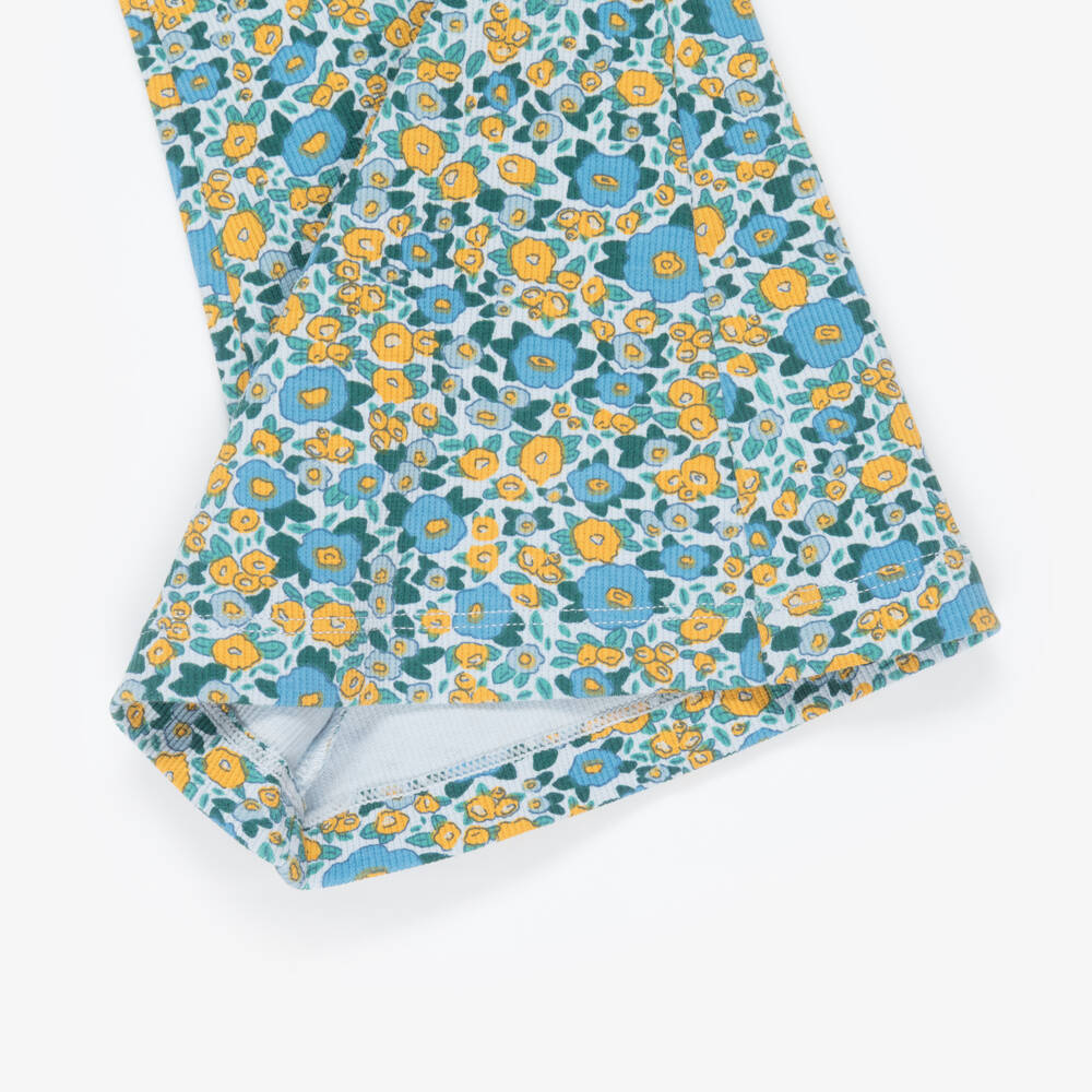 Tinycottons-Girls Blue & Yellow Floral Flared Leggings | Childrensalon