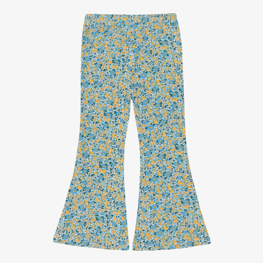 Tinycottons-Girls Blue & Yellow Floral Flared Leggings | Childrensalon