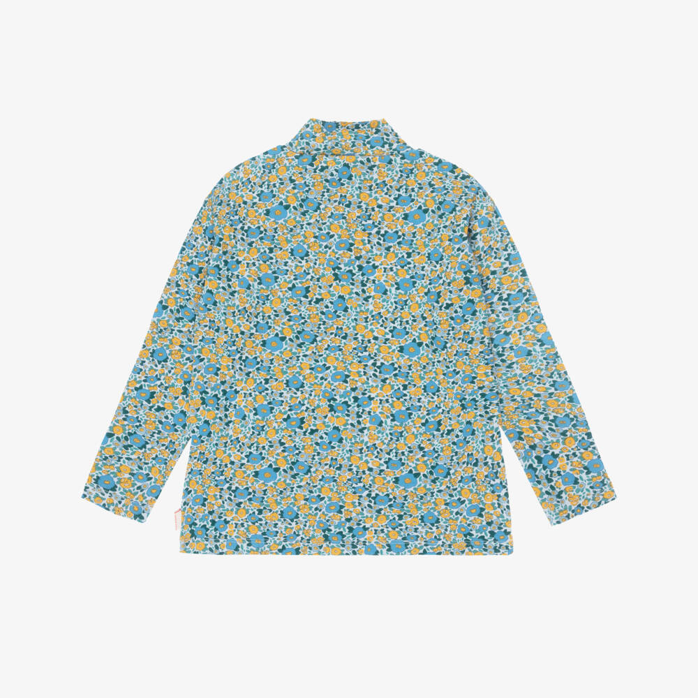Tinycottons-Girls Blue & Yellow Floral High-Neck Top | Childrensalon