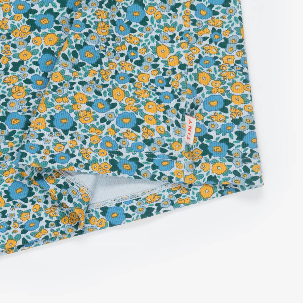 Tinycottons-Girls Blue & Yellow Floral High-Neck Top | Childrensalon