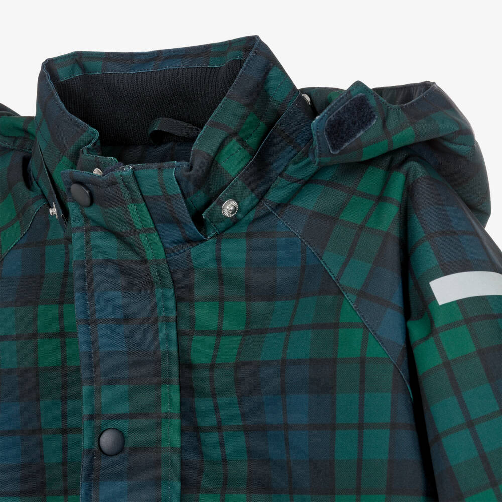 Tinycottons-Girls Green & Blue Tartan Check Hooded Coat | Childrensalon