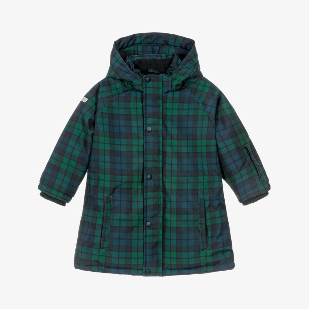 Tinycottons-Girls Green & Blue Tartan Check Hooded Coat | Childrensalon