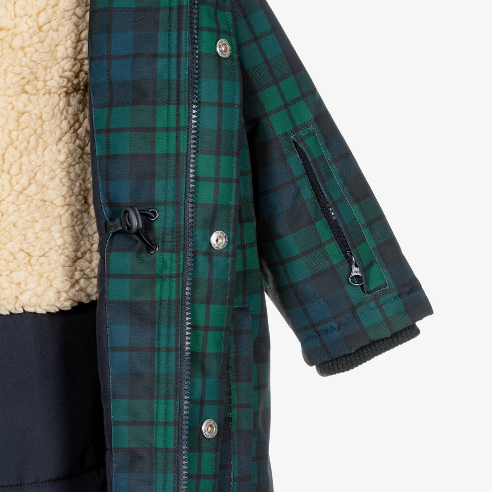 Tinycottons-Girls Green & Blue Tartan Check Hooded Coat | Childrensalon