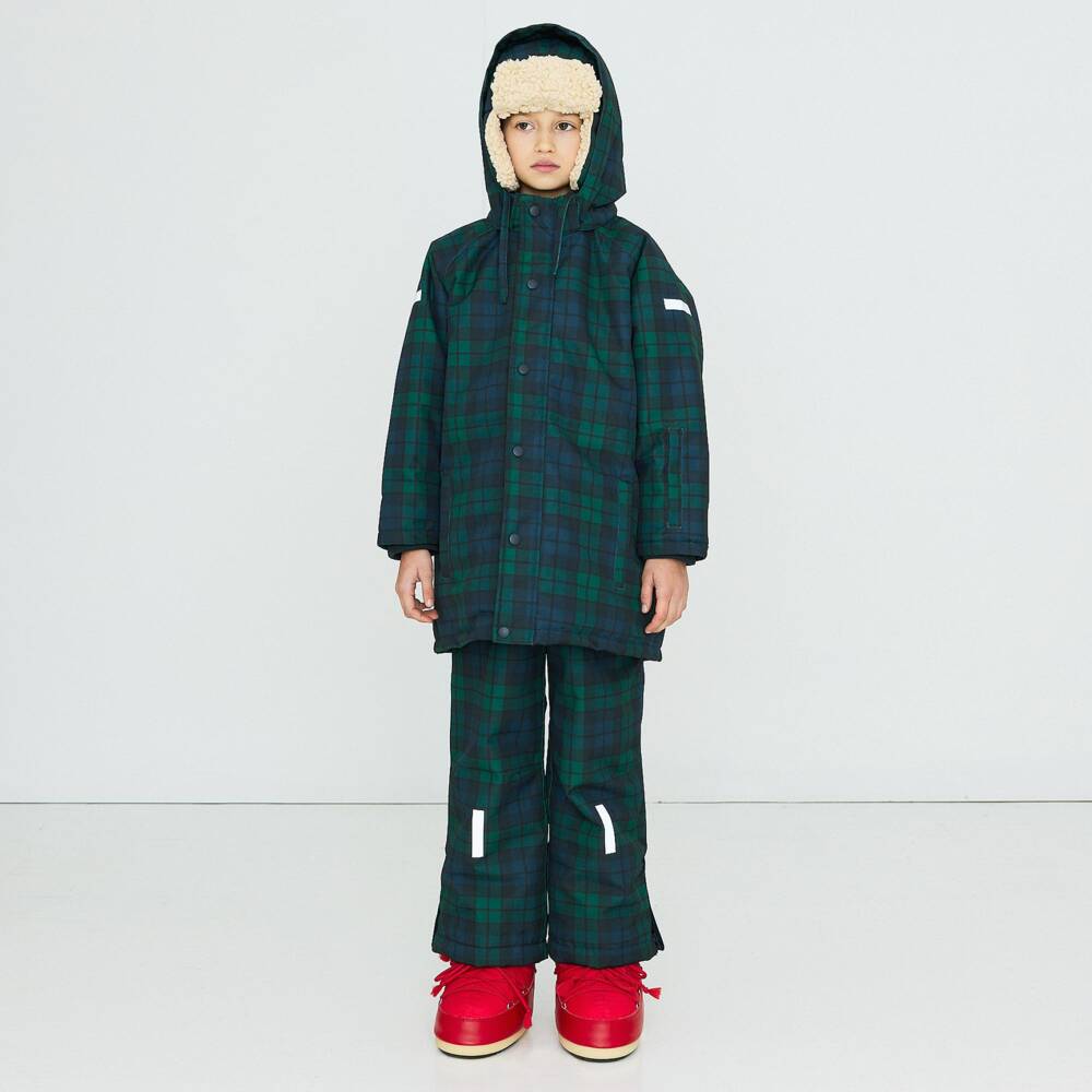 Tinycottons-Girls Green & Blue Tartan Check Hooded Coat | Childrensalon